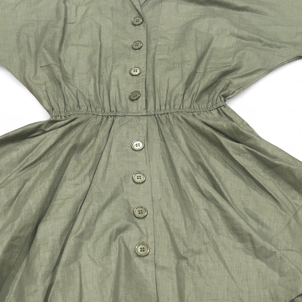 Vintage Hupburn Button-Front Peplum Shirt Dress in Olive Green - Picture 2 of 6
